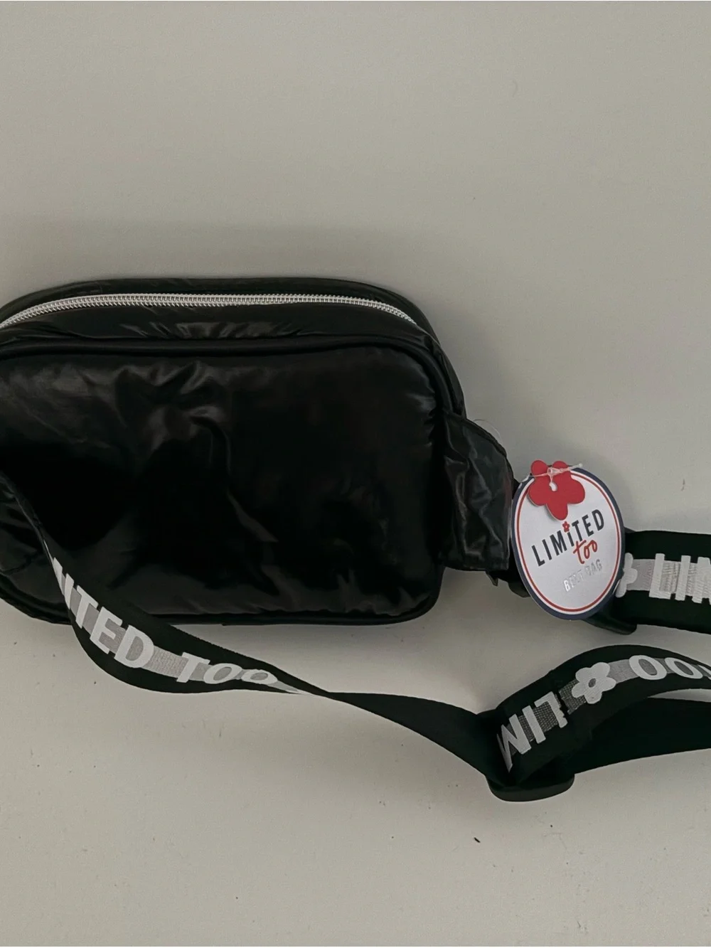 Limited Too Black Quilted Belt Bag with Logo Patch